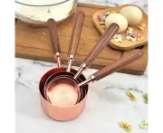 4 PCS / Set Measuring Cup Walnut Handle Copper-Plated Kitchen Baking Tools Bartender Scale Measuring Set