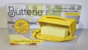 Butterie Yellow Flip Top Lid Butter Dish W/Spreader Countertop Soft Anytime NIB