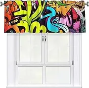 LHBWCVN Graffiti Drawing Valances for Windows, Rod Pocket Window Treatment Drapes Farmhouse Kitchen Curtains Short Blackout Window Curtains for Living Room Bedroom Decor 54x18 Inch