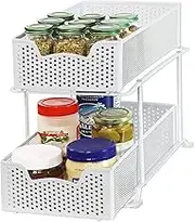 SimpleHouseware 2 Tier Pull Out Sliding Drawer for Under Sink Storage and Pantry Organiser, White