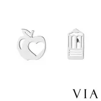 在飛比找森森購物網優惠-【VIA】個性系列 蘋果鉛筆不對稱造型白鋼耳釘 造型耳釘 鋼