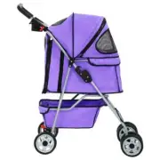 Purple 4 Wheel Folding Portable Pet Stroller Cat Dog Travel Carrier with Basket