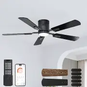 52" Modern Ceiling Fans with Lights and Remote, Low Profile Flush Mount