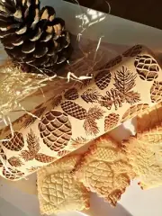 Cedar Cones Woоden Carved Engraved Rolling Pin Embossed Dough Roller Cookie