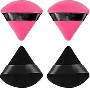 4 Pieces Triangle Powder Puffs Face Cosmetic Soft Velour Makeup Sponge for Loose Mineral Body Powder, Washable Reusable Foundation Tools (Black and Rose Red)