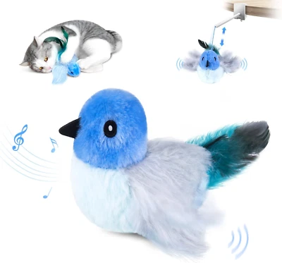 Cat Toys,Interactive Lifelike Robin Flying Flapping Bird with Catnip, Feathers H