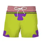 Men Beach Shorts Elastic Waist Adjustable Shorts Cartoon 3D Animation Print Drawstring Digital Printing Casual Sport Shorts green L