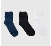Cat & Jack Bobby Socks size M (shoe size 9-2.5) Black/White/Navy - 3 - Pairs NEW