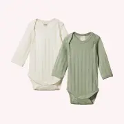 Long Sleeve Bodysuit Derby 2 Pack - Natural/Nettle by Nature Baby | the memo