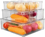 Gominimo 10 Pack Clear Stackable Fridge Organiser Bins with Lids, Anti-Slip Design, Versatile Sizing, Moisture-Resistant with Lids, Keep Food Fresh and Tidy, Transparent