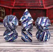 Banded Silver w/Blue & Purple | Metal DnD Dice Set | Dungeons & Dragons AD&D d20