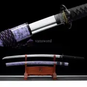 Japanese Katana 9260 Spring Steel Purple Real Weapons Samurai Sword Full Tang .