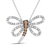 14k White Gold Brown Diamond Dragonfly Bug Pendant 1/4 Cttw