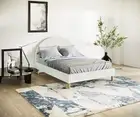 Bed Base Upholstered Linen Fabric Solid Wooden Framework Timber Legs - Off White