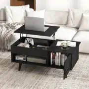 CostwayLift Top Coffee Table with Storage and Hidden Compartment-Black