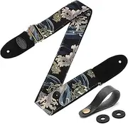 Guitar Strap with 2 Strap Locks & Strap Button, Dragon Guitar Shoulder Strap with Suede Leather Ends for Bass, Acoustic & Electric Guitar (Black Gold Dragon)