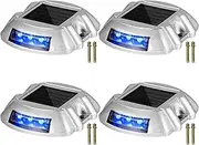 Solar Driveway Lights, 6 LED Outdoor Wireless Deck Lights – Pathway, Walkway, Yard, Sidewalk, Step Safety Marker Lights for Garden, Dock, and Road (Blue-4-Pack)