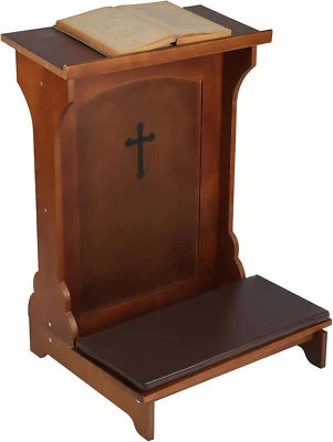 Prayer Bench Stool Solid Wood Prayer Kneeler with Shelf and Cushion Church Pr...