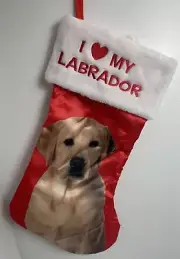 NEW Christmas Stocking I Love My Labrador Dog Yellow Lab Embroidered 18”