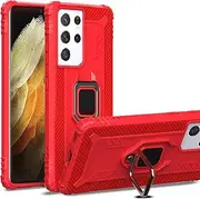 [Cavor] for Samsung Galaxy S21 Ultra 5G Case 360°Rotation Ring Holder Kickstand [Work with Magnetic Car Mount] Shockproof Scratch-Resistant Protective Cover (6.8")-Red