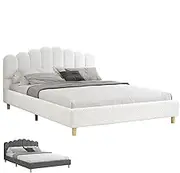 ALFORDSON Bed Frame Base Double Size with Boucle Fabric Upholstery, Bed Platform Foundation with Headboard for Mattress Topper, Tania Boucle White