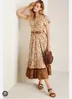 NWT Soft Surroundings Kara Tiered Midi Dress Mocha Leopard Med 10-12 Animal Tan