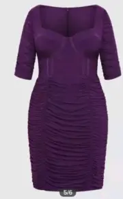 City Chic Medium Dress Bustier Elbow Sleeve Purple Plus Size 18