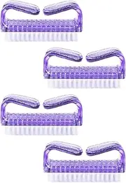Handle Nail Brushes, 4 Pcs Nail Finger Tip Scrubbing Cleaning Brush with Easy Grip Handle, Nail Art Dust Cleaning Brushes for Fingernails and Toenails, Purple