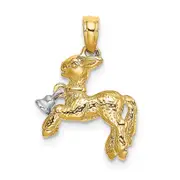 14k Two-tone Gold 3-D Playful Lamb w/ Moveable Bell Charm