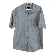 NEW Marc Ecko Slim Fit Button Up Shirt Mens 2XL Gray Check Short Sleeve Cotton