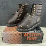 WESTERN CHIEF STEEL TOE MET GUARD BROWN LEATHER BOOTS MEN'S US 6.5 EE