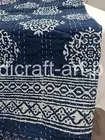 Indian Handmade Block Print Quilt Kantha King Size Bedspread Boho Floral Indigo