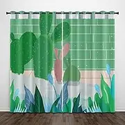 Exquisite Bedroom Blackout Curtains, Green Simple Cartoon Cactus 79x84 Inch Heat Insulation Blackout Children's Curtains,3D lackout Curtains, Suitable for Living Room Bedroom Childre