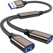 MOGOOD USB Splitter, USB 3.0 Splitter Y Cable, USB Male to Dual USB Female Y Splitter Hub Power Cord Extension for Transmission/Charging, USB Multi Port Hub for Laptop,Mac,Car,HDD,PS4,PS5,etc,1 Pack