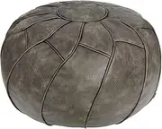 Thgonwid Round Unstuffed Pouf Cover, Leather Foot Stool Ottoman with Storage, Bean Bag Floor Chair, Multi Functional Footrest for Living Room, Bedroom or Balcony (Deep Gray)