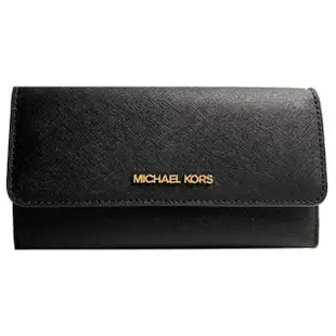 【Michael Kors】金標防刮17卡釦式後拉鍊中長夾-優雅黑(mk長夾 MK長夾 黑色 女夾 女皮夾 女皮包)