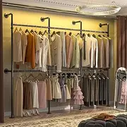 Aheaplus Industrial Pipe Clothing Rack, Reversible 9.85FT Clothes Rack for Hanging Clothes, Heavy Duty Garment Rack, Wall Mounted Closet Wardrobe Rack, Corner L Shaped Walk-in Closet System, Black