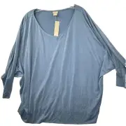 NEW - Chicos Size 4 Knit Top XXL Soft Modal Blue 3/4 Dolman Sleeve Womens Career
