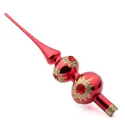 Red gold glass indent reflector Christmas tree topper Czech