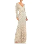 Mac Duggal Geometric Embellished Evening Gown in Nude at Nordstrom, Size 2