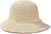 [Generic] Women Woven Bucket Hat,Straw hat,Hand Hook, Straw Woven hat, Travel, Small Fresh Vacation, Handmade Sunshade hat, Sun hat
