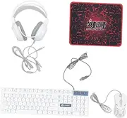 Gaming Keyboard Mouse Set Ergonomic Mouse Pad Headset White 4-in-1 Pc Accessories