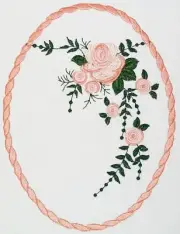 Peach Rose Spray Embroidered quilt label personalize message floral flower bud