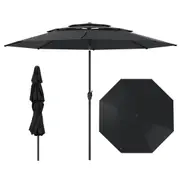 Costway 3m Vented Patio Umbrella Large Market Table Umbrella w/Push Button Tilt Heavy Duty Sun Shade Black