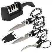 Heavy Duty Kitchen Shears with Knife and Scissor Sharpener Tool - Multipurpos...