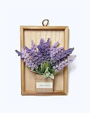 Midrodlle Artificial Lavender Purple Flower Wall Decor - Realistic Faux Lavender Wooden Frame (22.8 x 15.5 cm),Purple Floral Wall Art for Home,Office,Gifts,Living Room,Bathroom,KitchenDecoration