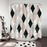 Pinkish and Black Geometric Shape Marble Shower Curtain