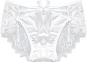 [Erlemetes] Women's Satin Panties Underwear Sexy Criss Cross Lace Back Full Coverage Hipster Panties Lingerie Briefs M-XL