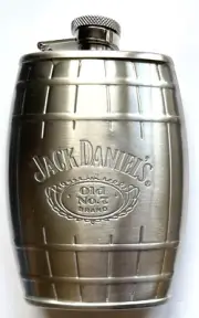BRAND NEW STAINLESS STEEL 6 OZ JACK DANIELS OLD NO.7 BRAND BARREL SHAPED FLASK