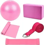 Yoga Starter Kit 5Pcs Yoga Blocks and Strap Set Yoga Ball Foam Yoga Brick Fitness Exercise Resistance Loop Band Stretching Strap Pilates Belt yoga Equipment and Accessories for Home,Gym,Yoga Training